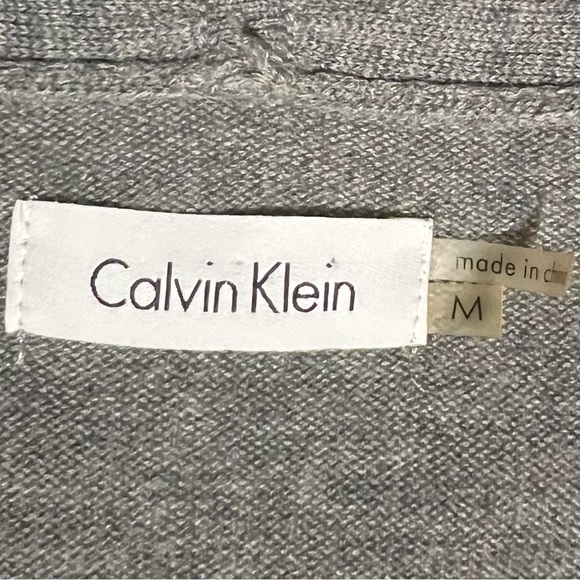 Calvin Klein Grey Sweater Dress Fit n Flare Shawl collar Med Midi Banded Waist - Picture 2 of 8